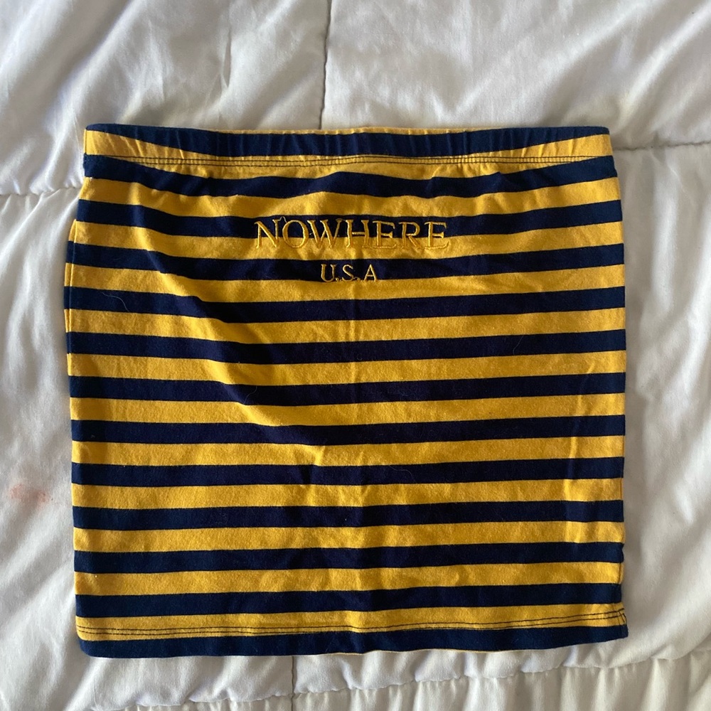 forever 21 yellow and navy blue cropped tube top